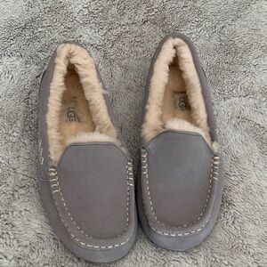 UGG Gray Moccasin Slippers with Cream Lining
